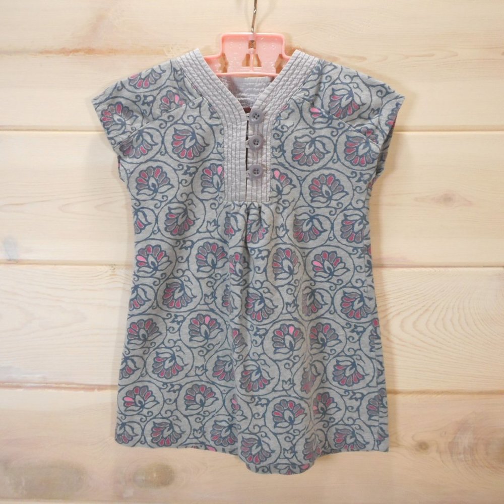 Tea Collection Girls Tunic Top Sz 4 Gray Floral Print Cap Sleeve